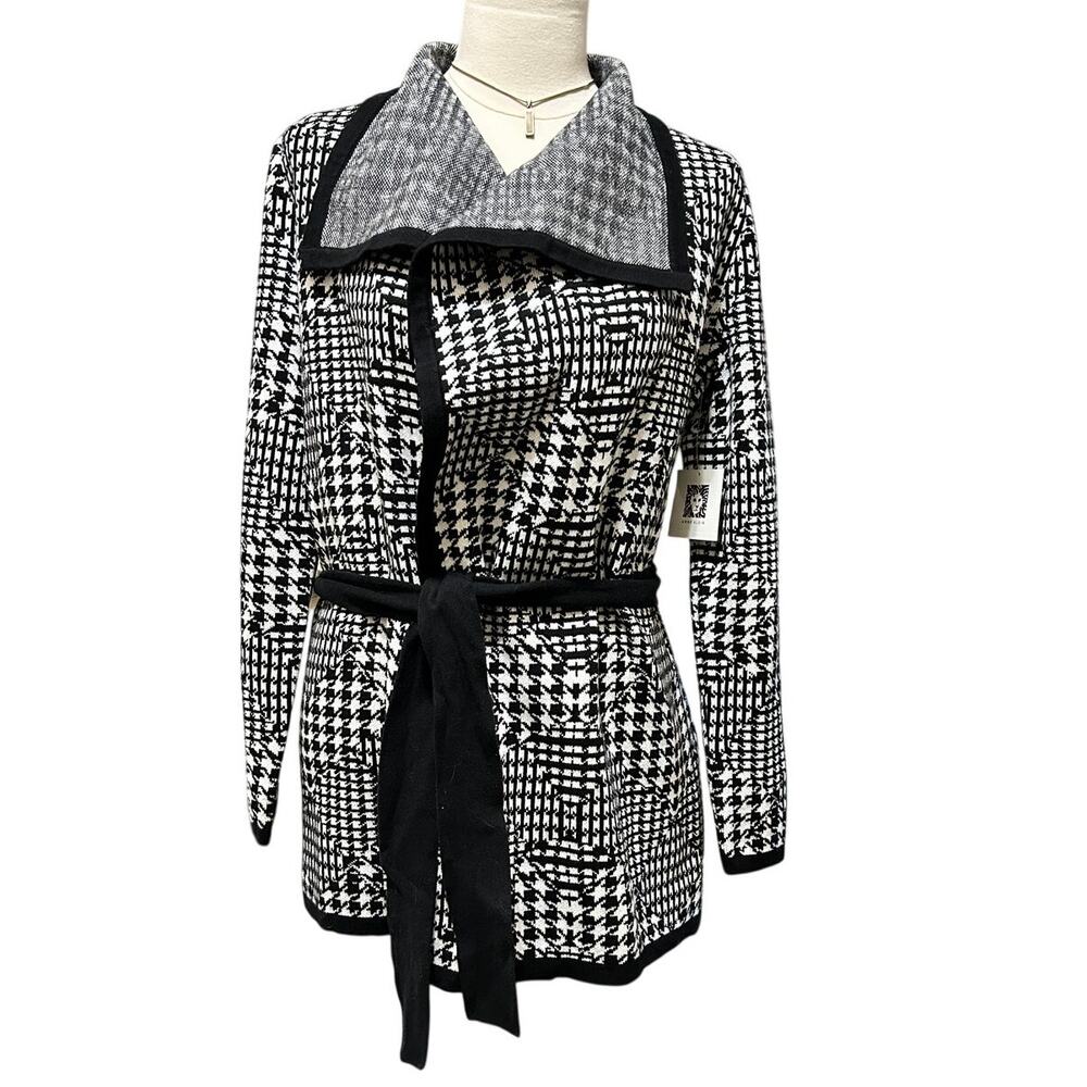 Anne Klein Houndstooth Belted Cardigan Sweater Women's Jacket Size Small NWT